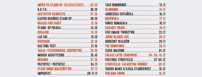 Klub Studio Kraków, repertuar, jesień 2018